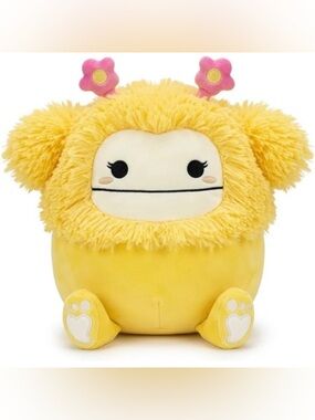 Squishmallows 8” Nomi Plush, Yellow Bigfoot, Fuzzy Hair with Pink Flower Accents
